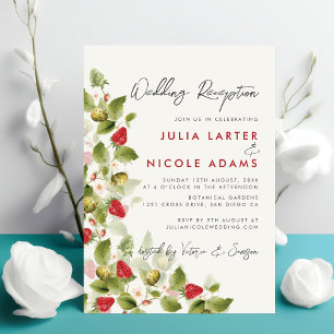 Sweet Wildflowers Strawberry Wedding Reception Invitation