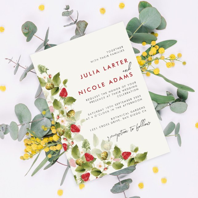 Sweet Wildflowers Strawberry Wedding Shower Invitation (Creator Uploaded)