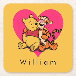 Sweet Winnie the Pooh & Tigger Square Paper Coaster