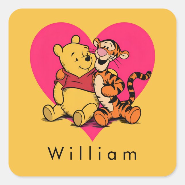 Sweet Winnie the Pooh & Tigger Square Sticker (Front)