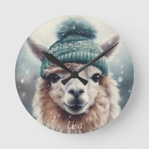 Sweet Winter Alpaca, custom Round Clock