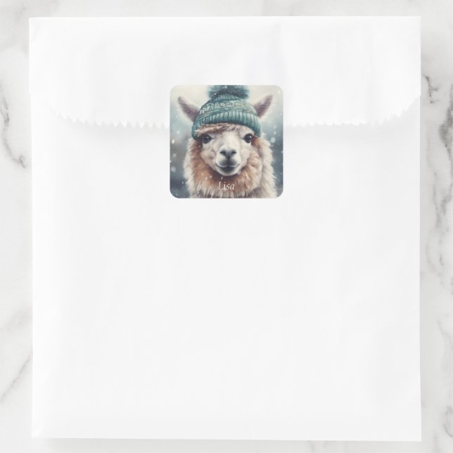 Sweet Winter Alpaca, custom Square Sticker (Bag)