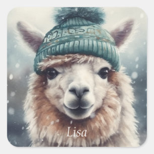 Sweet Winter Alpaca, custom Square Sticker
