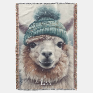 Sweet Winter Alpaca, custom Throw Blanket