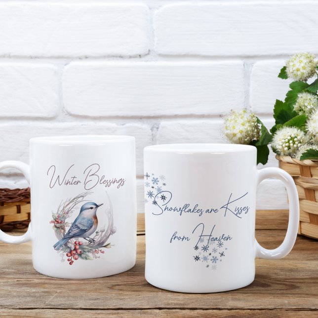 Sweet Winter Bird Snowflakes Watercolor Two-Tone Coffee Mug (Creator Uploaded)