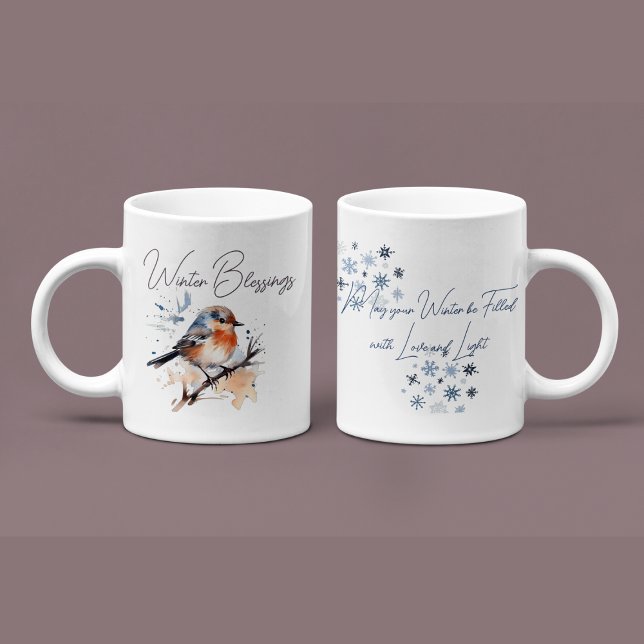 Sweet Winter Bird Watercolor Inspiring Two-Tone Coffee Mug (Creator Uploaded)