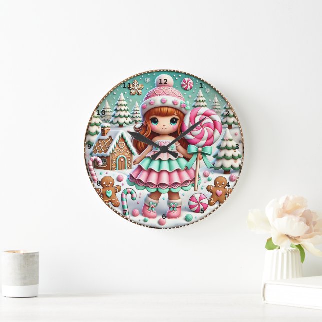 Sweet Winter Christmas  Festive Girl Candy  Large Clock (Home)