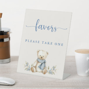 Sweet Winter Teddy Bear Baby Shower Favors  Pedestal Sign
