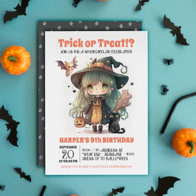 Sweet Witch Halloween Birthday Party Invitation (Step into a world of enchantment with our spooktacular Halloween birthday party invitation! )