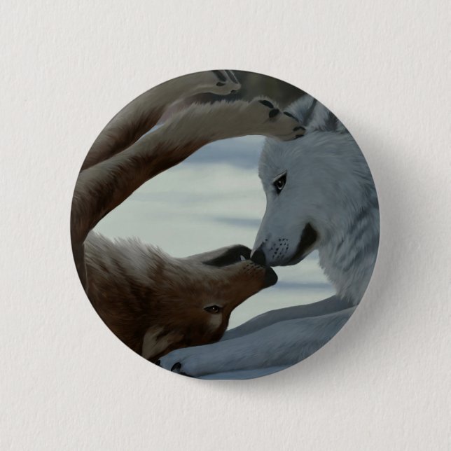 Sweet wolf couple 6 cm round badge (Front)
