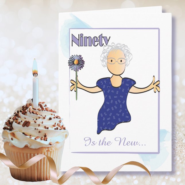 Sweet Woman Fabulous 90th Birthday Blue Flower  Card (Creator Uploaded)