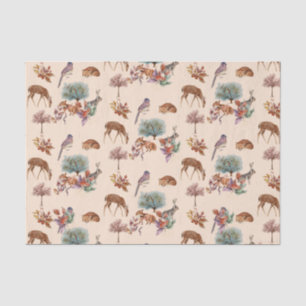 Sweet Woodland Animals and Birds Tan Background Tissue Paper