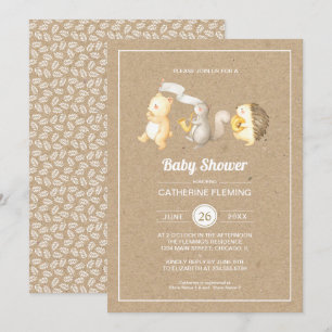 Sweet Woodland Animals Kraft Paper Baby Shower Invitation