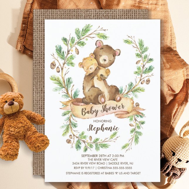 Sweet Woodland Bear Baby Shower Invitation (Creator Uploaded)