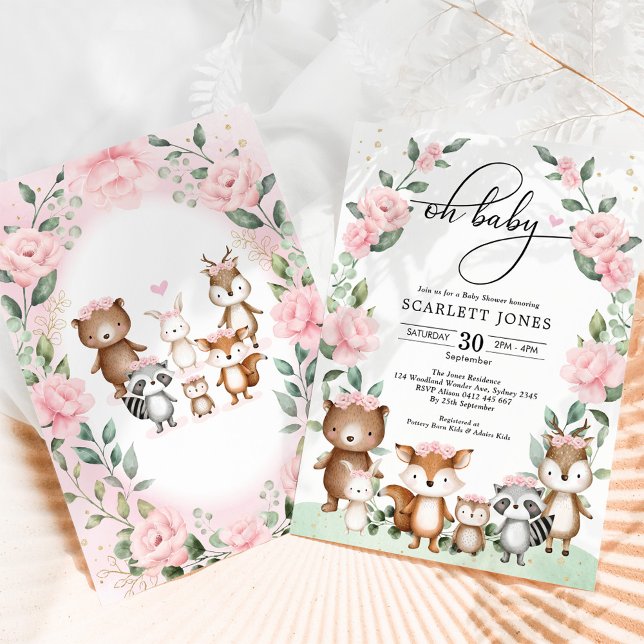 Sweet Woodland Blush Floral Greenery Baby Shower Invitation (Creator Uploaded)