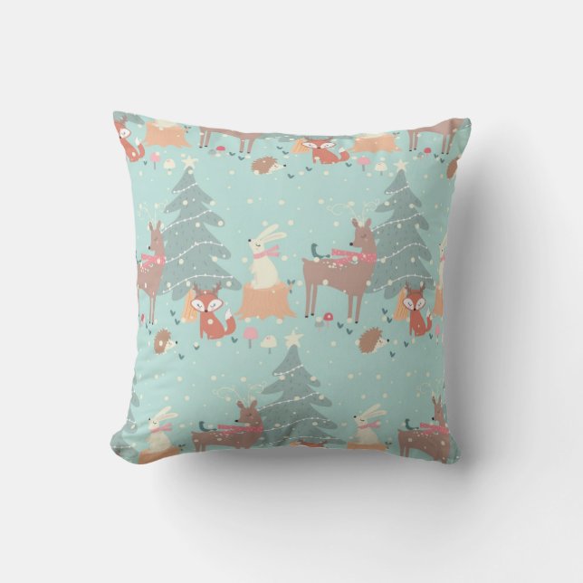 Sweet Woodland Christmas Rustic Farmhouse Blue Cushion (Front)