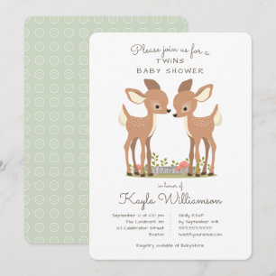 Sweet Woodland Deer Twin Baby Shower Invitation