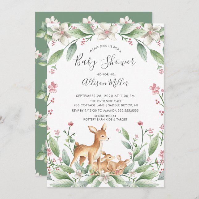 Sweet Woodland Deer Twins Baby Shower Invitation (Front/Back)