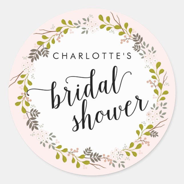 Sweet Woodland Floral Garden Bridal Shower Classic Round Sticker (Front)