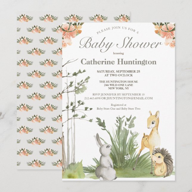 Sweet Woodland Forest Animals Baby Shower  Invitation (Front/Back)