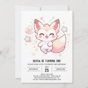 Sweet Woodland Fox 1st Birthday Invitation