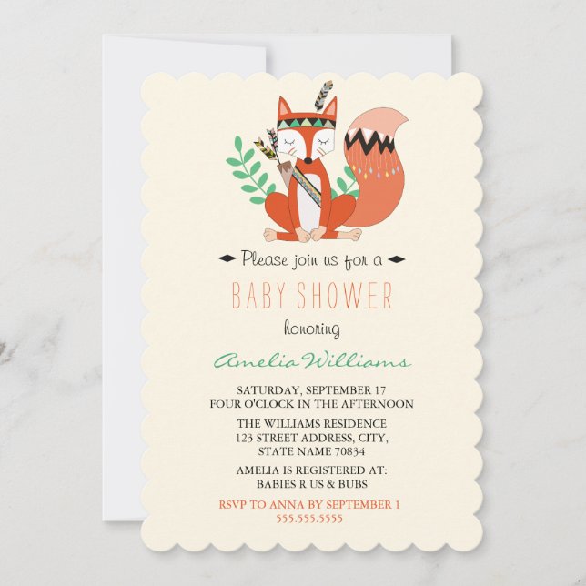 Sweet Woodland Fox Baby Shower Invitation (Front)