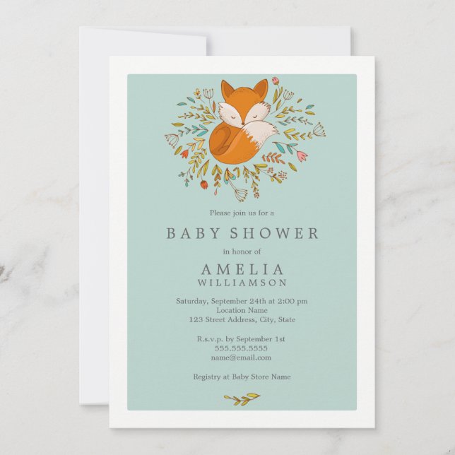 Sweet Woodland Fox Baby Shower Invitation (Front)
