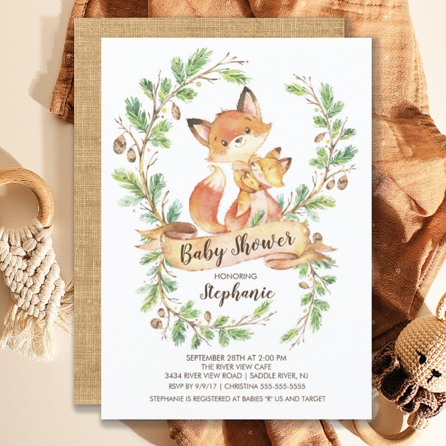 Sweet Woodland Fox Baby Shower Invitation (Creator Uploaded)