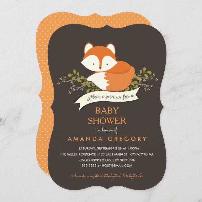 Sweet Woodland Fox Baby Shower Invitation (Front/Back)