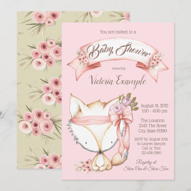 Sweet Woodland Fox Baby Shower Invitations (Front/Back)