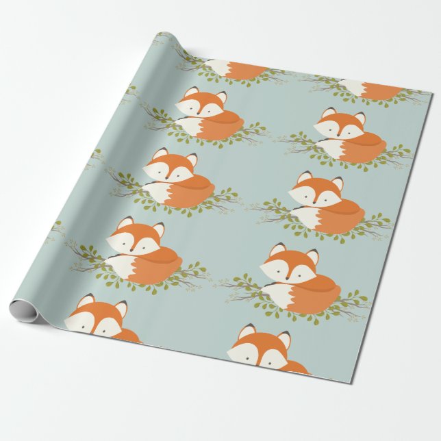 Sweet Woodland Fox Baby Wrapping Paper (Unrolled)