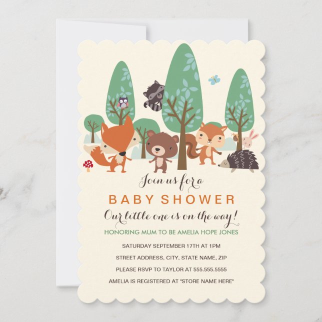 Sweet Woodland Friends Baby Shower Invite (Front)