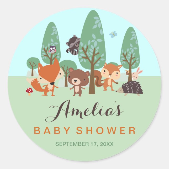 Sweet Woodland Friends Baby Shower Stickers (Front)