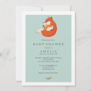 Sweet Woodland Mum And Baby Fox Baby Shower Invitation