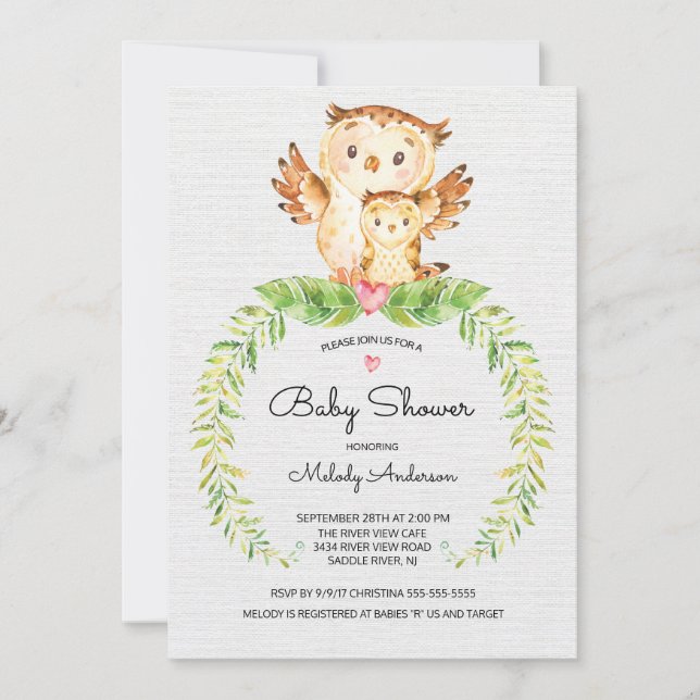 Sweet Woodland Owl Baby Shower Invitation (Front)