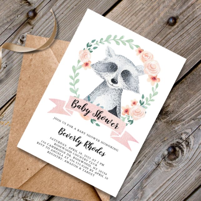 Sweet Woodland Racoon Baby Shower Invitation (Creator Uploaded)