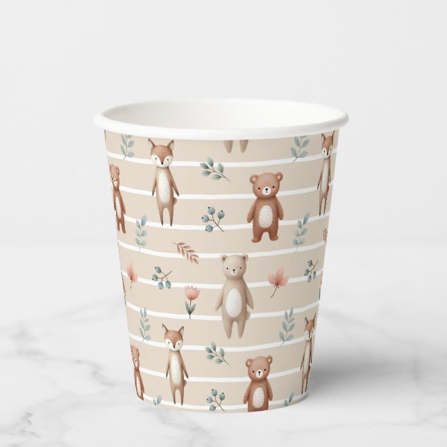 Sweet woodland - watercolor - beige paper cups (Front)