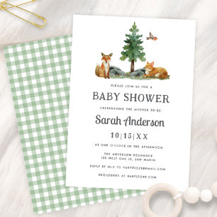 Sweet Woodland Watercolor Neutral Baby Shower Invitation
