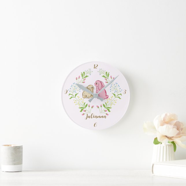 Sweet Wreath Bunny Round Clock (Home)