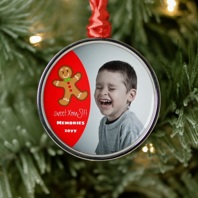 sweet XmaS gingerbread Man Editable-Photo-Red Metal Ornament (Tree)