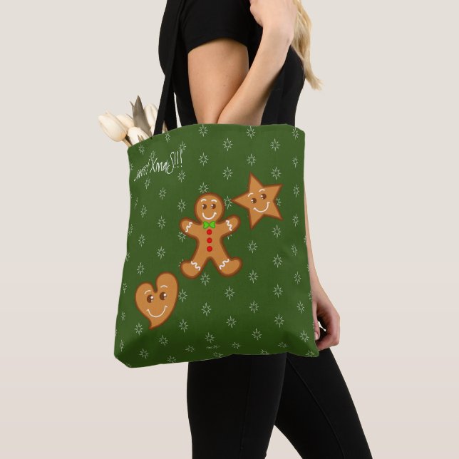 sweet XmaS Gingerbread Pals-Candy Cane Custom Text Tote Bag (Close Up)