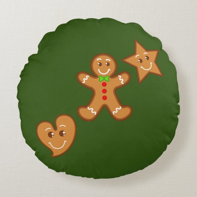 sweet XmaS gingerbread pals Pattern 1 back colour Round Cushion (Front)