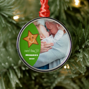 sweet XmaS gingerbread Star Editable-Photo-Green Metal Ornament