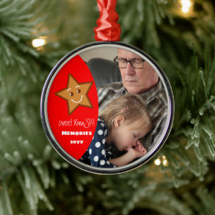 sweet XmaS gingerbread Star Editable-Photo-Red Metal Ornament