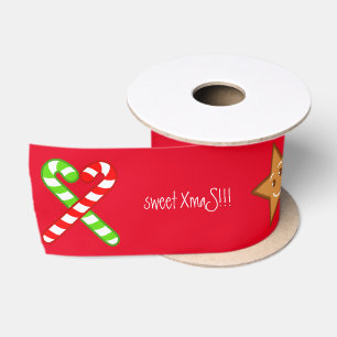 sweet XmaS pals Custom Text on Red  Satin Ribbon