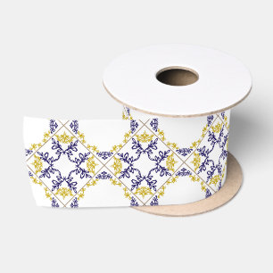 Sweet yellow and blue pattern satin ribbon