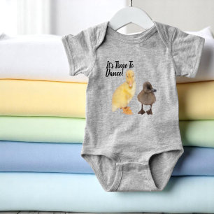 Sweet Yellow and Grey Ducklings Photo Personalised Baby Bodysuit