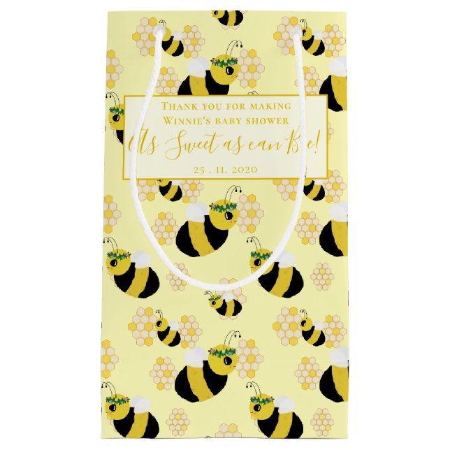 Sweet Yellow Bee and Honeycomb Baby Shower Favours Small Gift Bag (Front)