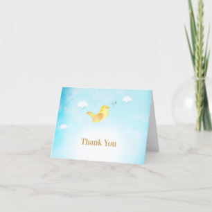 *~* Sweet Yellow Birdie Singing Blue Sky Clouds Thank You Card