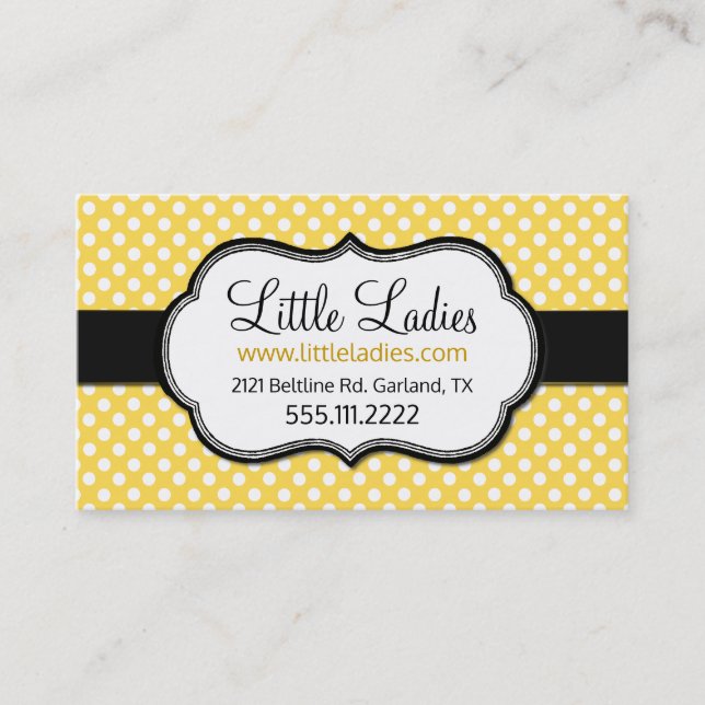 Sweet Yellow & Black Polka Dot Business Card (Front)
